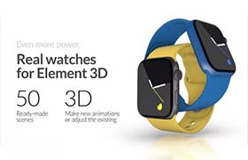 AE模板-50种使用E3D插件制作智能电子手表设备APP应用界面动画 Real Smartwatches for Element 3D