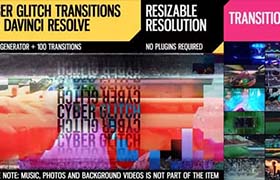 视频素材-4K高清素材包含故障干扰音效以及达芬奇转场模板 Cyber Glitch Transitions for DaVinci Resolve