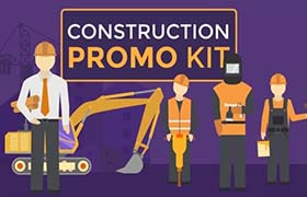 AE模板-卡通彩色建筑施工人物装扮场地工地相关MG动画展示 Construction Promo