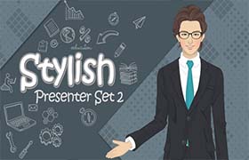 AE模板-MG扁平化卡通人物职业男性主持人角色解说介绍动画 Stylish Presenter Set 2
