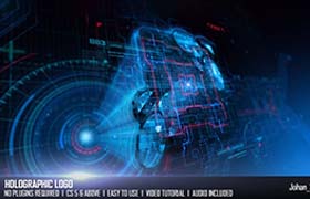 AE模板-数字科技感全息HUD界面文字LOGO标志展示片头动画 Holographic Logo