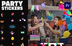 PR模板-手绘彩色卡通精美可爱有趣的综艺花字贴纸动画片头 Animated Party Stickers
