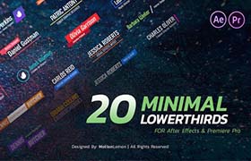 AE模板-20个现代风格时尚潮流迷你mini简洁简约文字标题logo字幕条动画包含PR预设动画 + 使用教程 Minimal Lower Thirds Pack