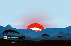 AE模板-卡通彩色创意图形日出LOGO标志开场片头动画 African Logo