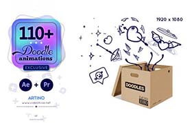 AE/PR模板-110个可爱彩色手绘涂鸦卡通图形动画预设 Animated Doodles Pack
