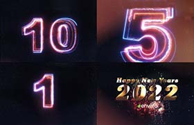 AE模板-卡通彩色的10秒新年倒计时2022新年快乐开场片头 New Year Countdown