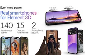 AE模板-140种使用E3D插件制作智能手机设备APP应用界面介绍动画 Real Smartphones for Element 3D
