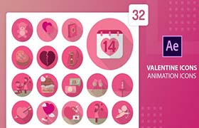 AE模板-情人节七夕节卡通粉色的图标ICON动画包含PR预设 Valentine Animation Icons