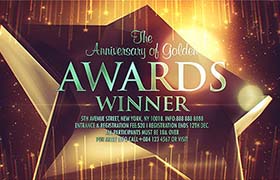 AE模板-金色发光的五角星粒子动画颁奖典礼开场包装片头展示 Awards Winner