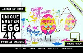 AE模板-卡通可爱的小捣蛋彩色喷墨换装LOGO片头 Easter Egg Logo