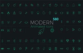 AE模板-580个网络媒体生活购物食物器材工具箭头天气图标动画 Modern Animated Icons Library