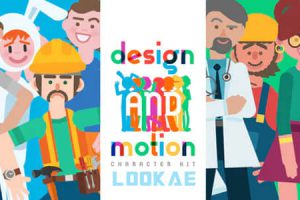 AE模板-MG动画二维卡通多职业人物角色动作绑定场景动画包 Design and Motion Character Kit