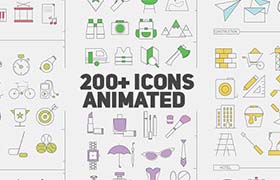 AE模板-200个简约线条图标动画包 Icons Library