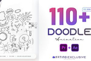AE/PR脚本模板-110个可爱卡通手绘涂鸦图形动画预设 Animated Doodles Pack
