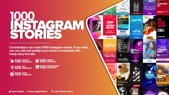 AE模板-1000个现代流行INS竖屏封面图文排版设计动画包 Instagram Stories Pack插图