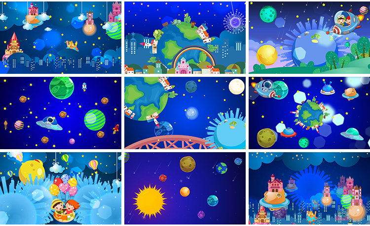 卡通儿童星空星球星系地球宇宙火箭太空动态舞台LED背景视频素材插图8