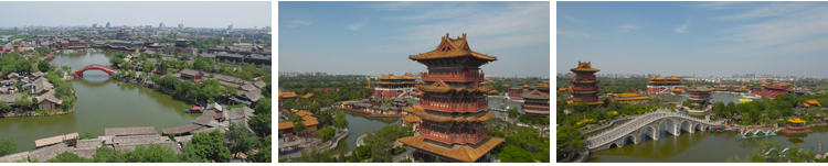 河南开封旅游景点开封府清明上河园铁塔城楼夜景全景航拍视频素材插图8
