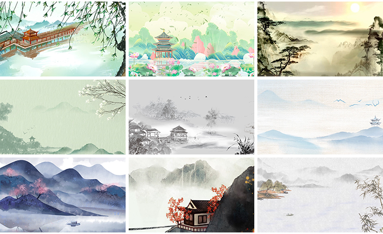 古诗词朗诵中国风古典清新水墨山水画LED舞台大屏幕背景视频素材插图8