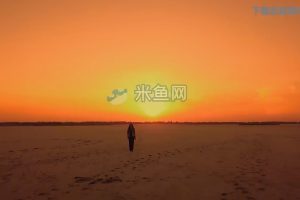 晚霞中走在平原的女子短视频素材
