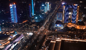 宁波城市夜景航拍镜头短视频素材