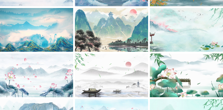 中国古风山水墨画古韵风景淡雅清新古典舞台psd海报背景图片素材插图17