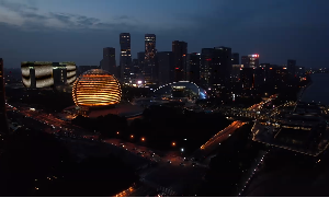 杭州钱江新城CBD金球夜景景观短视频素材
