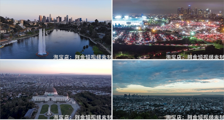 4K国外美国洛杉矶城市景点建筑风光航拍夜景车流风景素材高清视频插图3