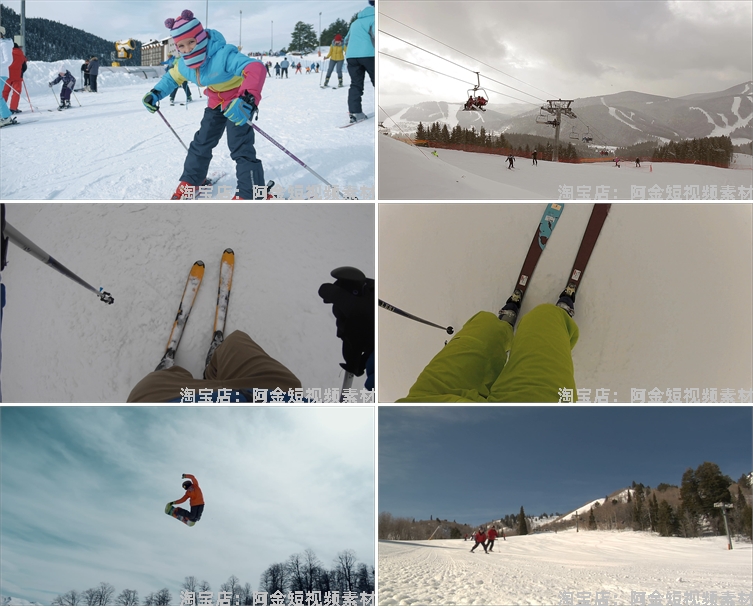 滑雪者雪地雪中跳跃极限运动冬季高山滑雪场人群实拍高清视频素材插图3