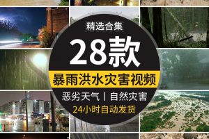 暴雨洪水乌云密布城市内涝道路狂风积水恶劣天气自然灾害视频素材