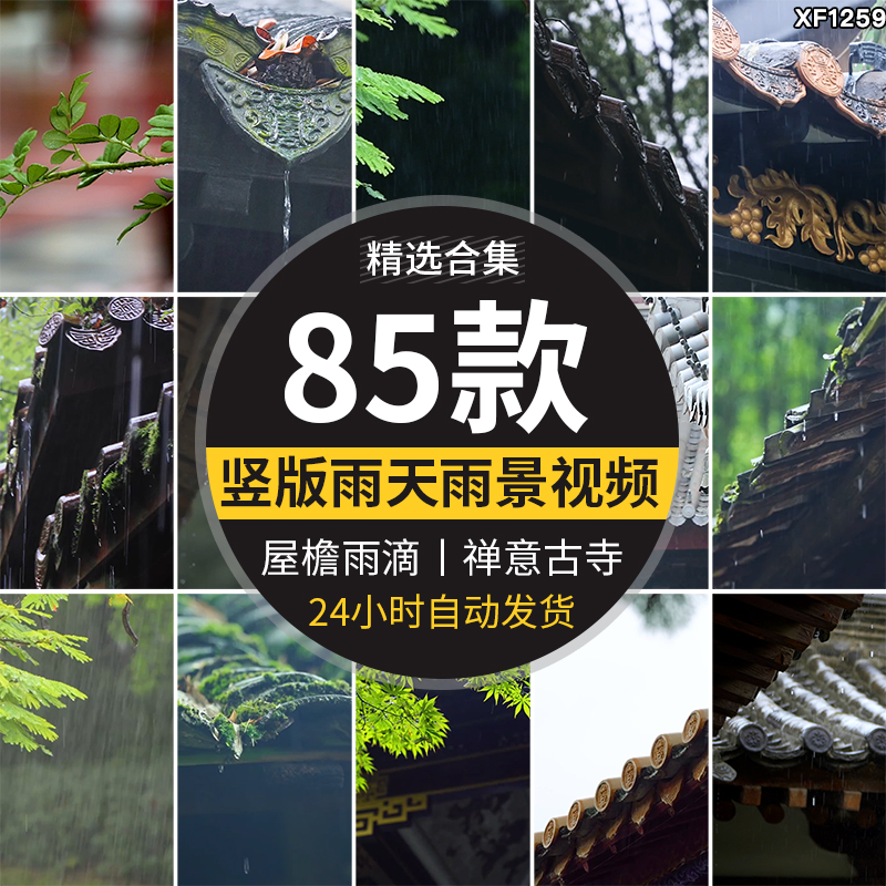 竖版竖屏禅意古风寺庙屋檐下雨天雨水滴落禅意佛系清新短视频素材插图