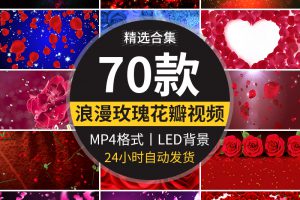 唯美玫瑰花瓣浪漫婚礼情人节表白求婚舞台LED大屏幕背景视频素材
