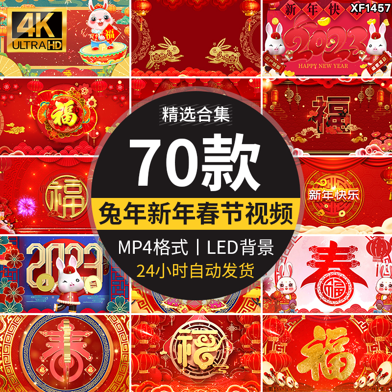 兔年新年春节贺岁年会喜庆开场片头晚会LED舞台屏幕背景视频素材插图