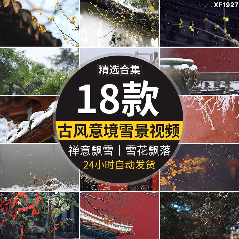 禅意下雪飘落意境屋檐雪景雪花飘落飘雪空镜头实拍剪辑短视频素材插图