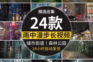 城市街道雨夜下雨走拍森林公园雨景雨中漫步行走治愈解压视频素材