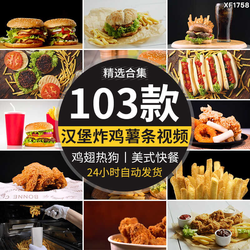 汉堡薯条炸鸡热狗香肠鸡翅鸡腿抖音快手自媒体美食剪辑短视频素材插图