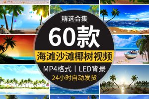 夏日阳光热带夏天清爽沙滩日落海洋浪花椰子椰树LED背景视频素材