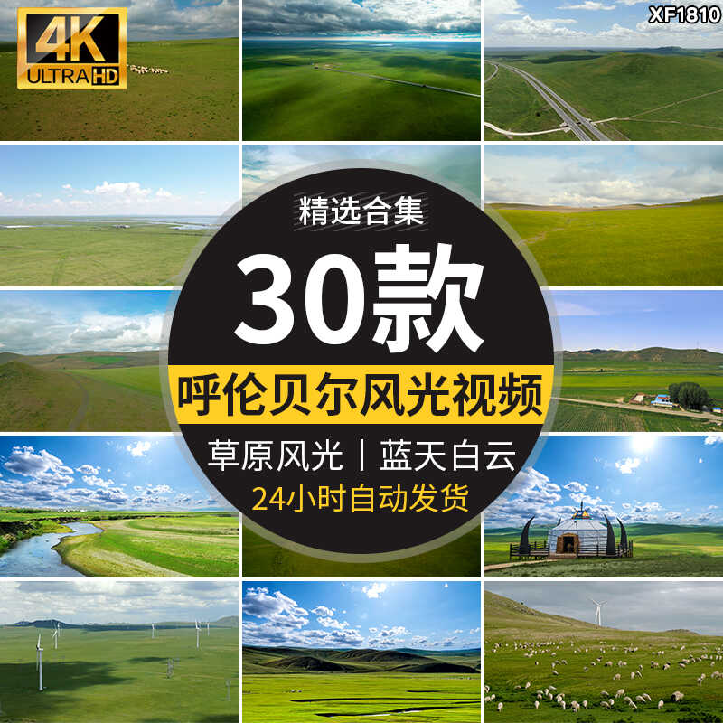内蒙古呼伦贝尔风光大草原蓝天白云旅游风景高清航拍背景视频素材插图