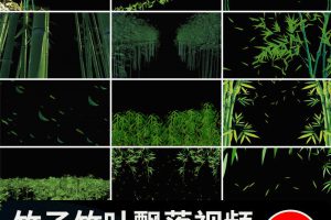 竹叶飘落竹子竹林绿色叶子落叶树叶散落MOV透明通道pr_ae视频素材