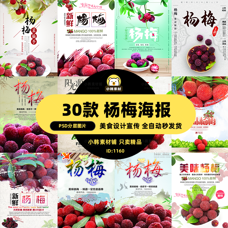 餐饮美食PSD海报背景模板杨梅新鲜水果促销宣传单广告设计素材插图