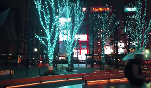 深夜市中心美景走路视角视频素材