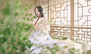 坐床边古风女子吹长笛乐器演奏视频素材