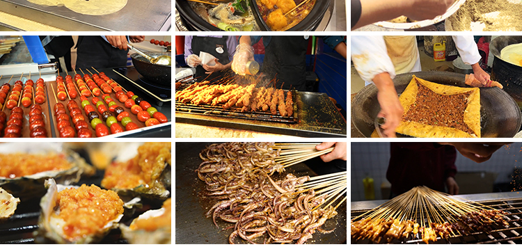 夜市美食街路边摊小吃街头特色烤串臭豆腐炸串炭烤海鲜短视频素材插图11