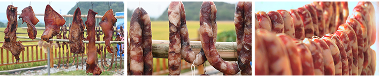 腊肉火腿腊肠灌肠烟熏香肠民间传统美食腌制晾晒实拍高清视频素材插图9