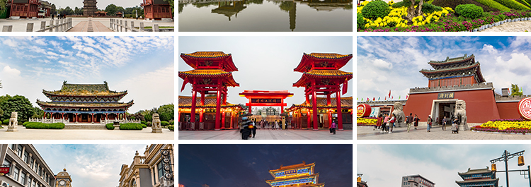 河南开封旅游景点开封府清明上河园铁塔城楼夜景全景航拍视频素材插图6