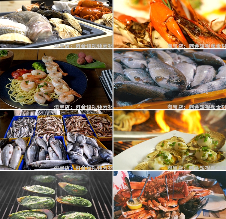 海鲜料理创意美食制作解压食材特写烧烤皮皮虾大闸蟹生蚝视频素材插图5