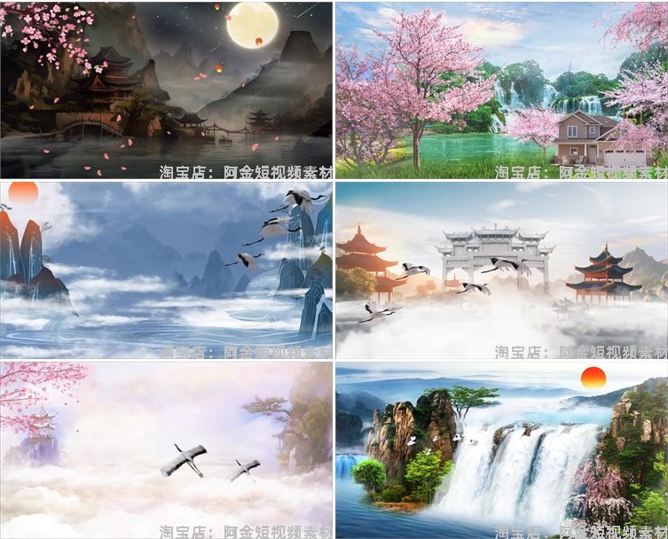古风水墨仙境宫殿云海绿幕直播间背景素材虚拟动态大屏幕LED视频插图7