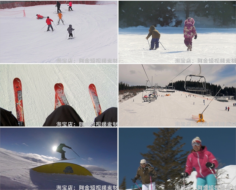 滑雪者雪地雪中跳跃极限运动冬季高山滑雪场人群实拍高清视频素材插图7