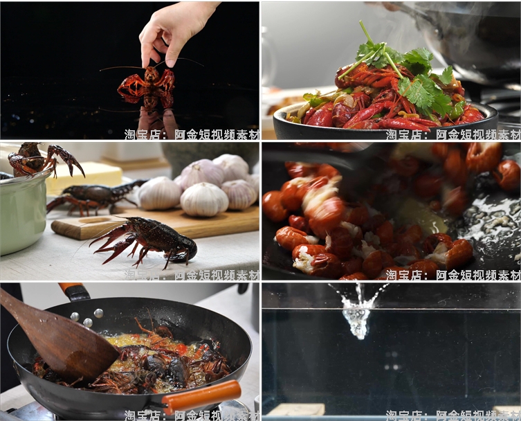 小龙虾夜宵海鲜麻辣香辣虾尾中国美食创意制作背景高清视频素材插图7