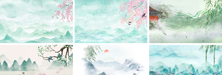 古风山水春天春雨谷雨小雨天中国风水墨舞台屏幕LED背景视频素材插图5