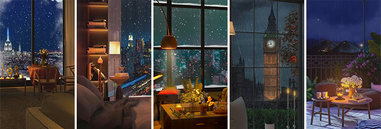 竖屏治愈系窗户窗外夜晚城市夜景风景下雨下雪直播助眠短视频素材插图5